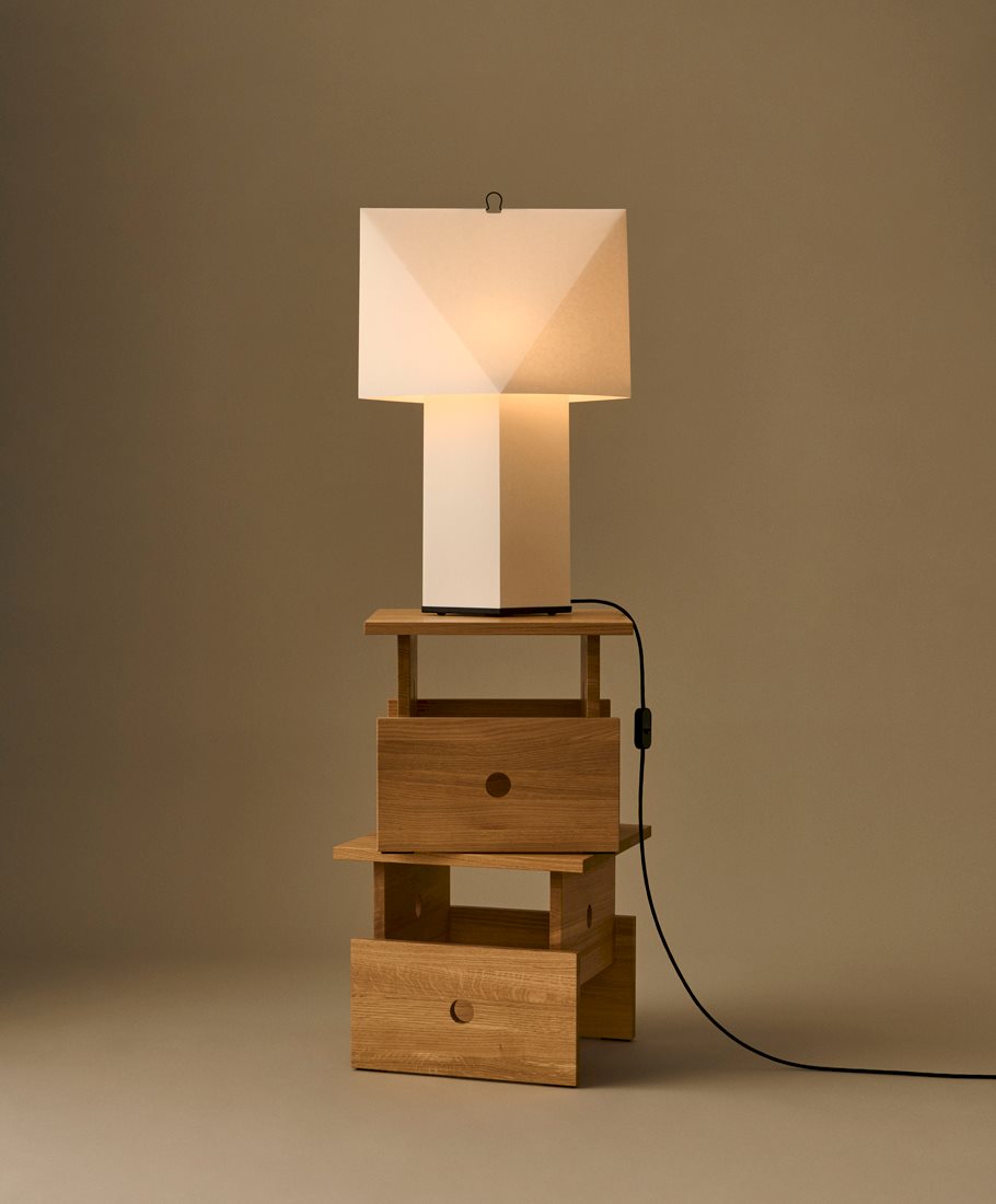 Aplat Table Lamp / Wood Box Coffee Table