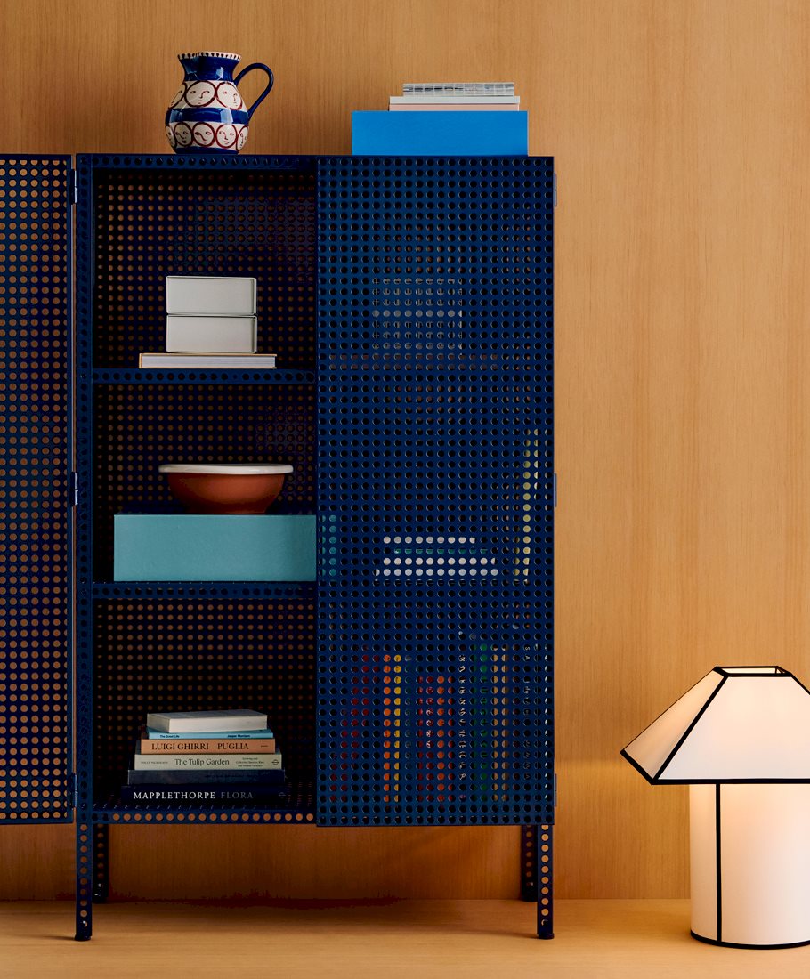 Perforated Cabinet / Ava Pyramid Table Lamp
