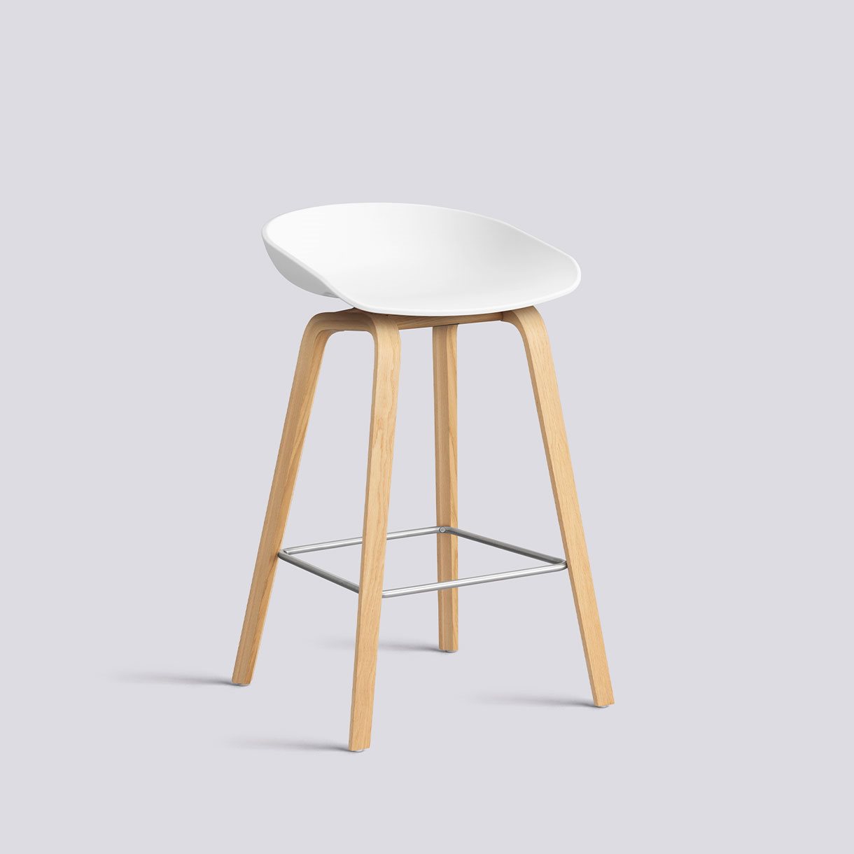 AAS32 Bar Stool Low Water-based lacquered oak veneer 4 leg base Stainless steel footrest H65 Standard glider-White 2.0 shell-None-None