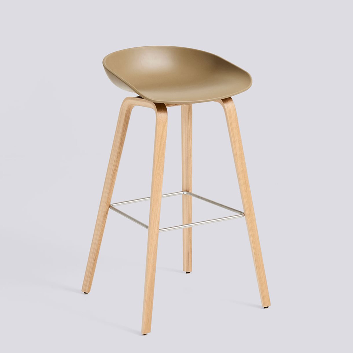 AAS32 Bar stool High Water-based lacquered oak veneer 4 leg base Stainless steel footrest H75 Standard glider-Clay 2.0 shell-None-None