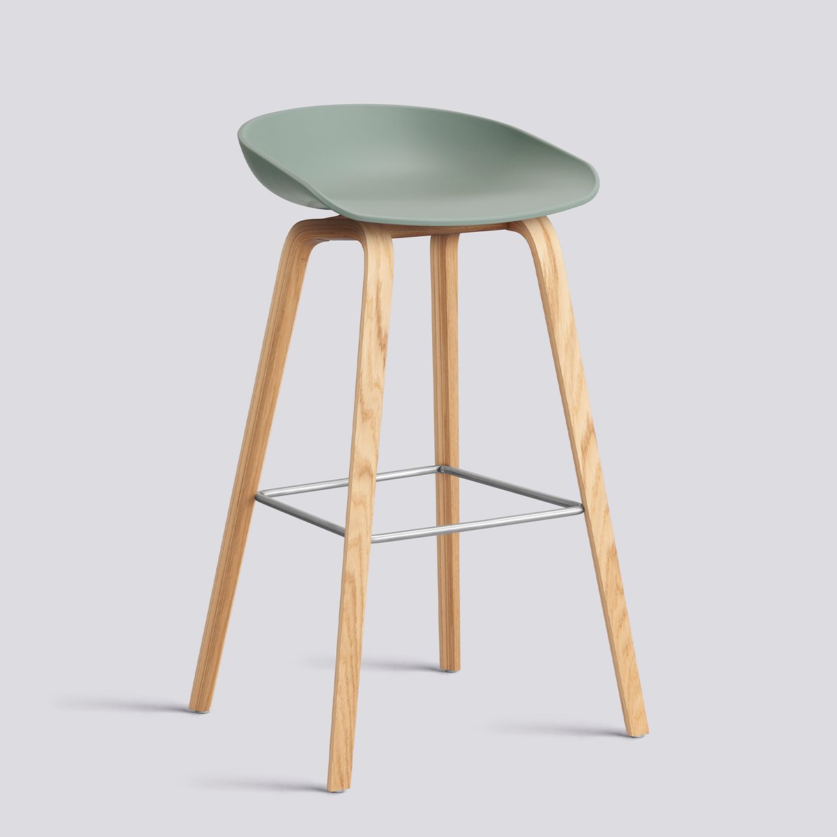 AAS32 Bar stool High Water-based lacquered oak veneer 4 leg base Stainless steel footrest H75 Standard glider-Fall green 2.0 shell-None-None