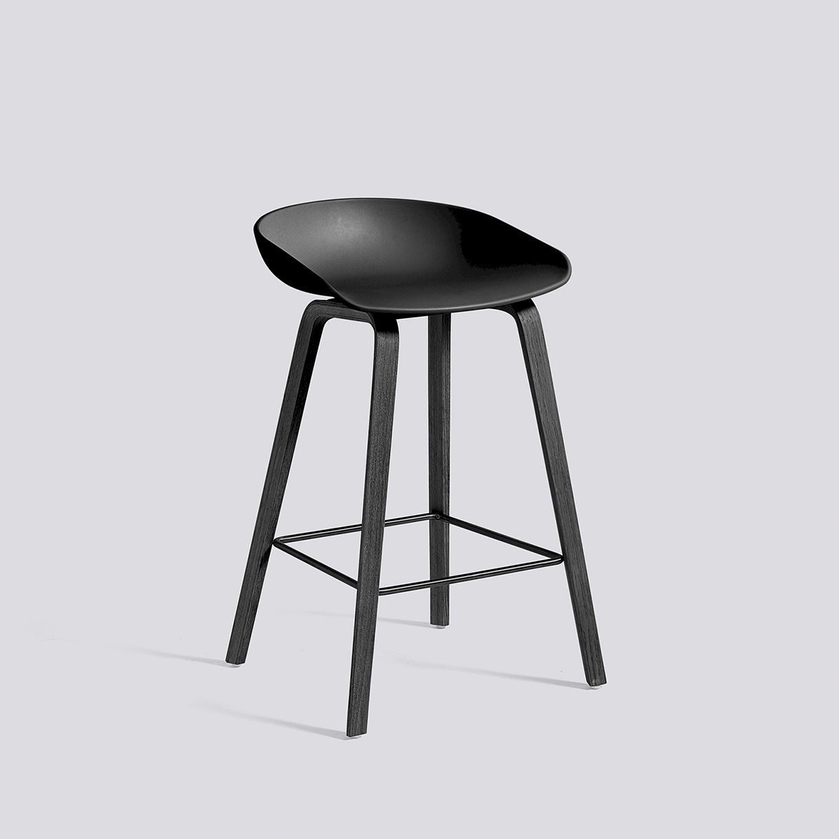 AAS32 Bar Stool Low Black water-based lacquered oak veneer 4 leg base Black powder coated steel footrest H65 Standard glider-Black 2.0 shell-None-None