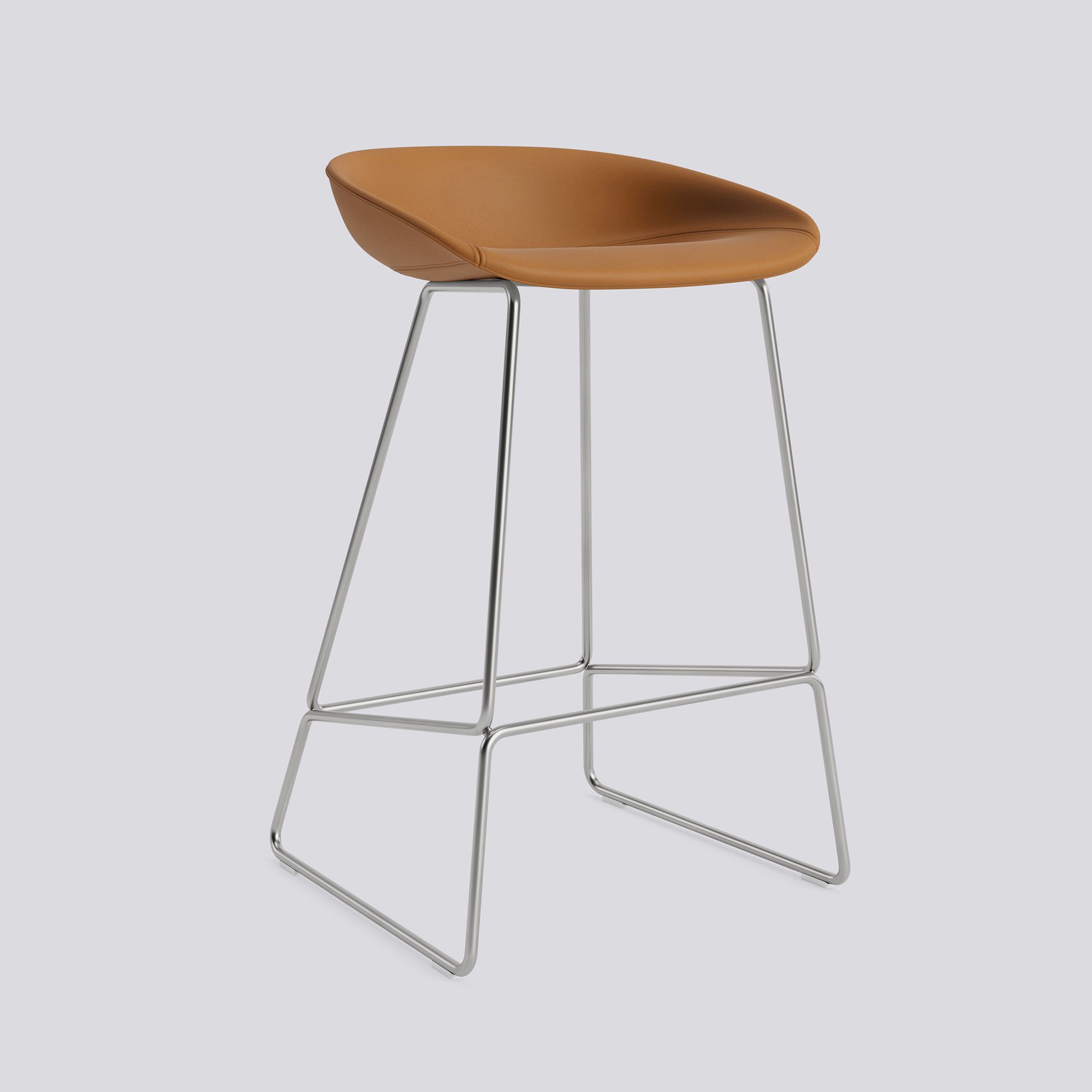 AAS39 Bar Stool Low Stainless steel Sled base H65 Standard glider-Full upholstery-Sense-Cognac