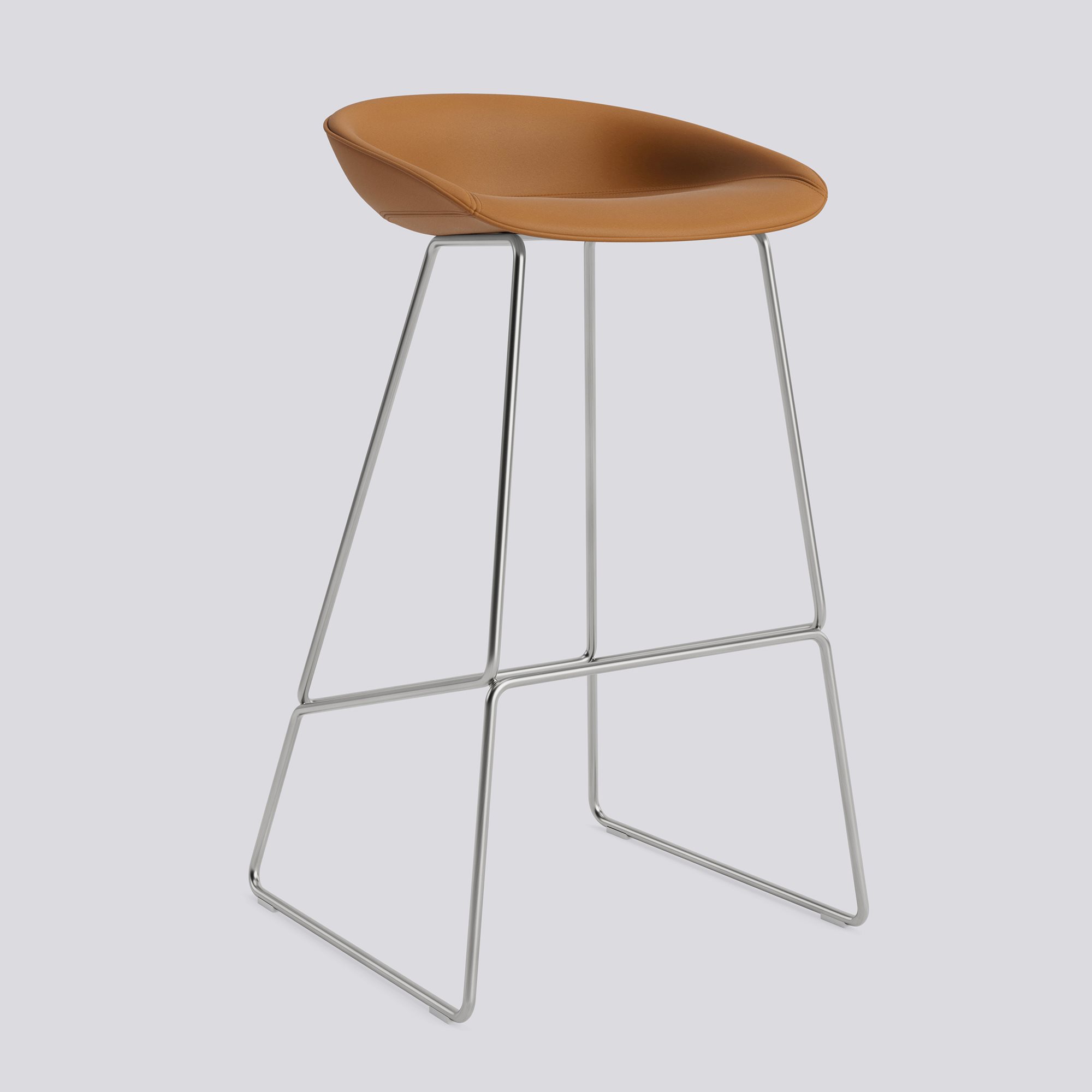 AAS39 Bar stool High Stainless steel Sled base H75 Standard glider-Full upholstery-Sense-Cognac