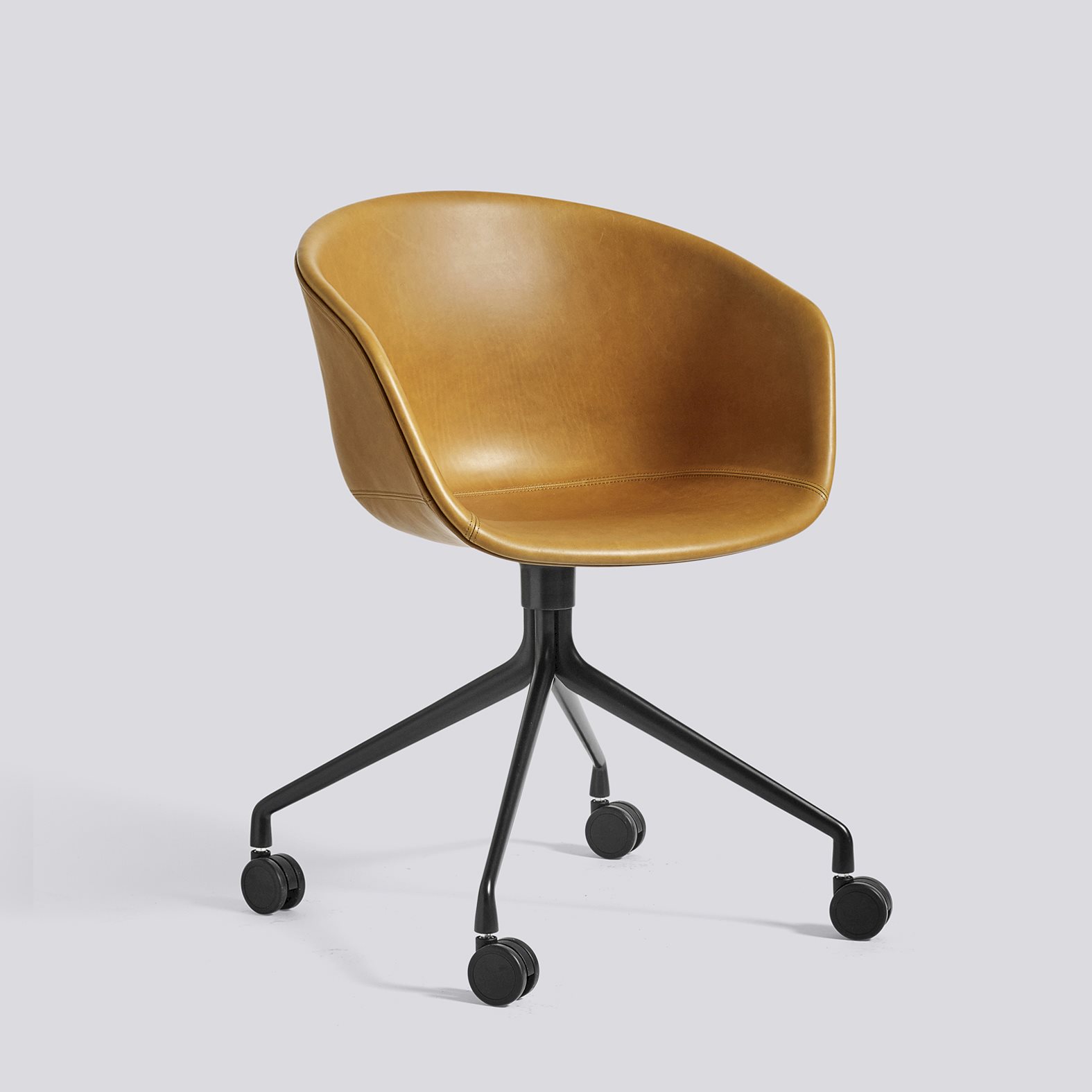 AAC25 Black powder coated aluminium 4 star swivel wheel base-Full upholstery-Sense-Cognac