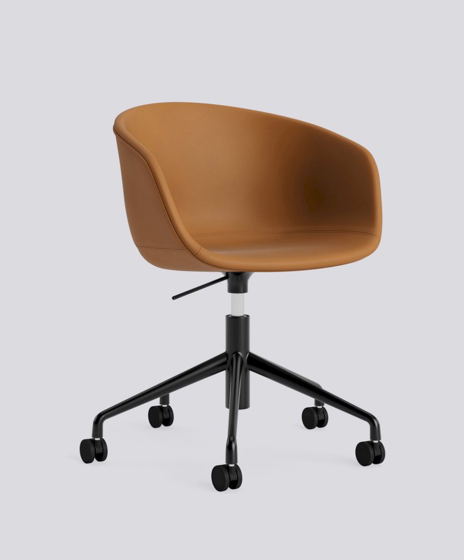 AAC53 Black powder coated aluminium 5 star swivel Gas lift Wheel base-Full upholstery-Sense-Cognac