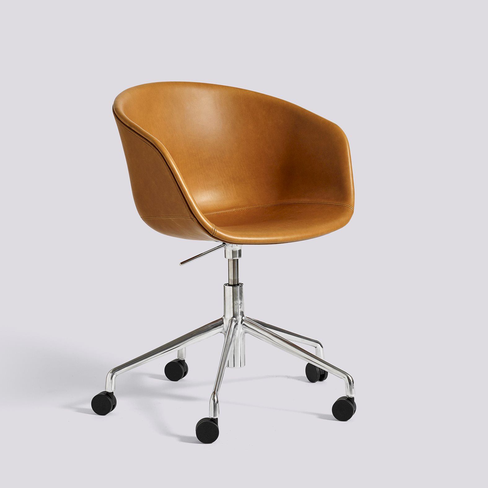 AAC53 Polished aluminium 5 star swivel Gas lift Wheel base-Full upholstery-Sense-Cognac