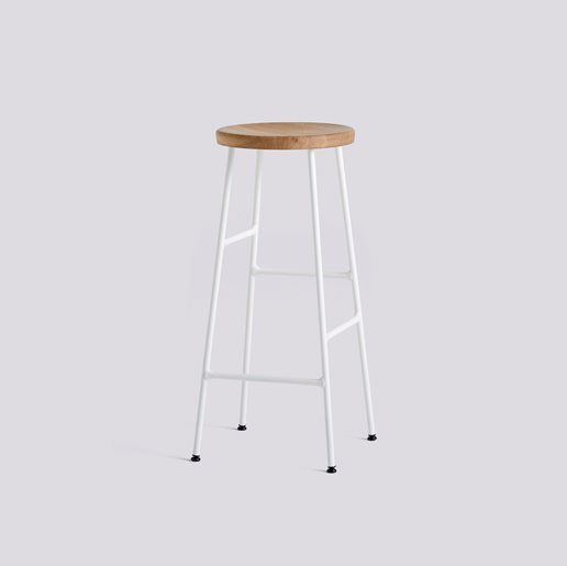 Cornet Cream white powder coated steel 4 leg base  H75 Standard glider-Oiled solid oak seat