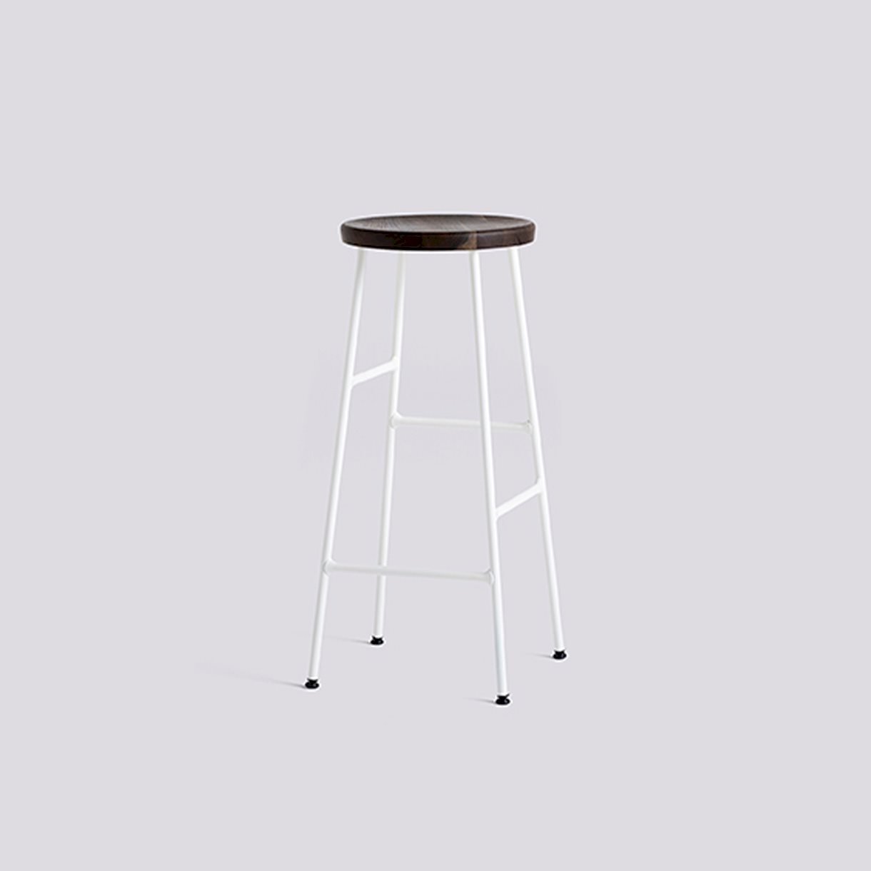 Cornet Cream white powder coated steel 4 leg base  H75 Standard glider-Smoked oiled solid oak seat