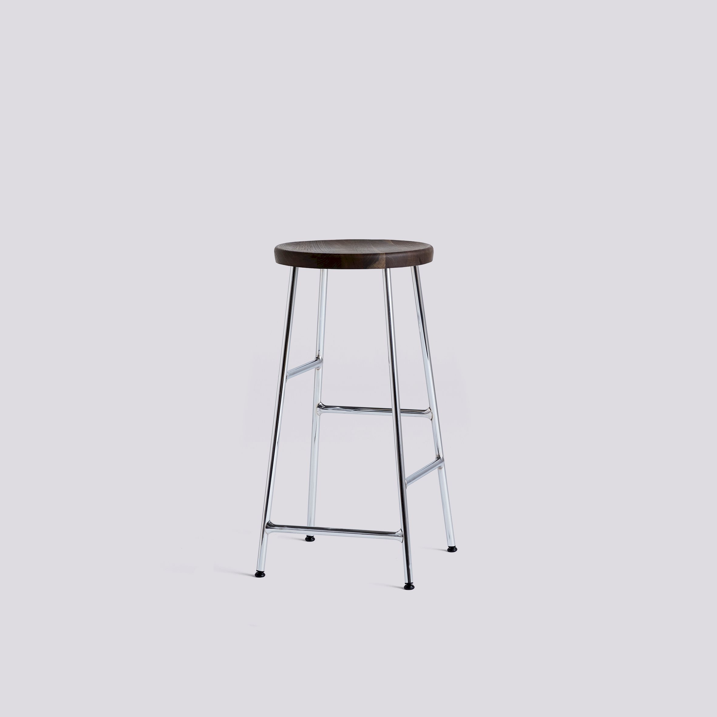 Cornet Chromed steel 4 leg base H65 Standard glider-Smoked oiled solid oak seat