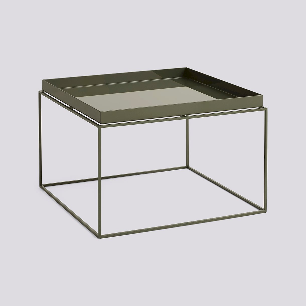 Tray Table Powder coated steel base-Coffee L60 x W60 x H39-Olive green powder coated steel