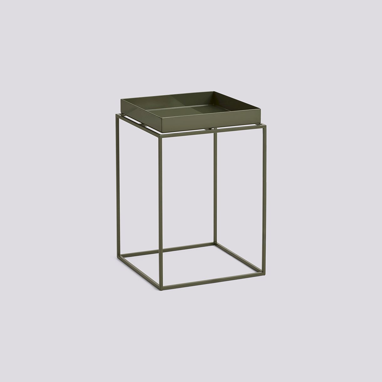 Tray Table Powder coated steel base-Small High L30 x W30 x H44-Olive green powder coated steel