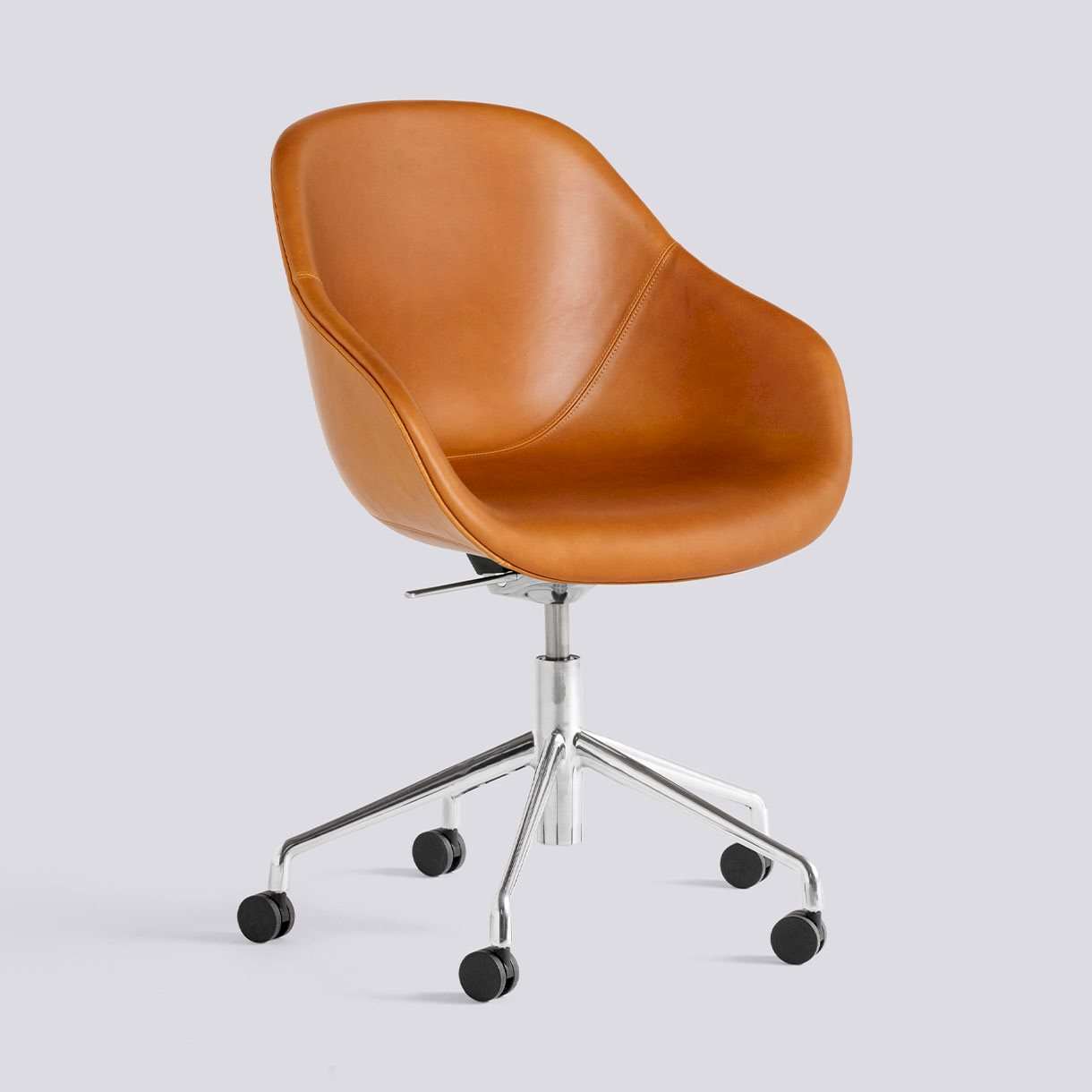 AAC155 Polished aluminium 5 star swivel Tilt Gas lift Wheel base-Full upholstery-Sense-Cognac