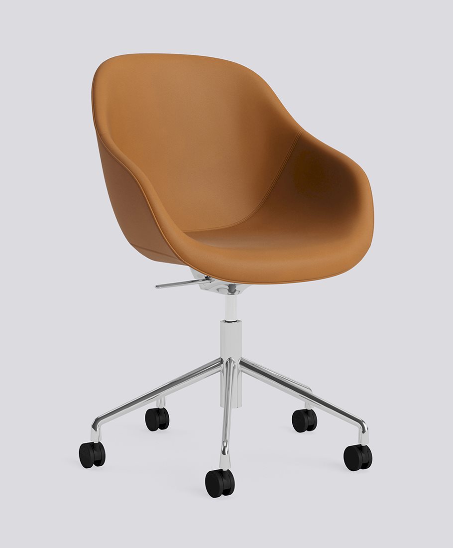 AAC155 Polished aluminium 5 star swivel Tilt Gas lift Wheel base-Full upholstery-Sense-Cognac