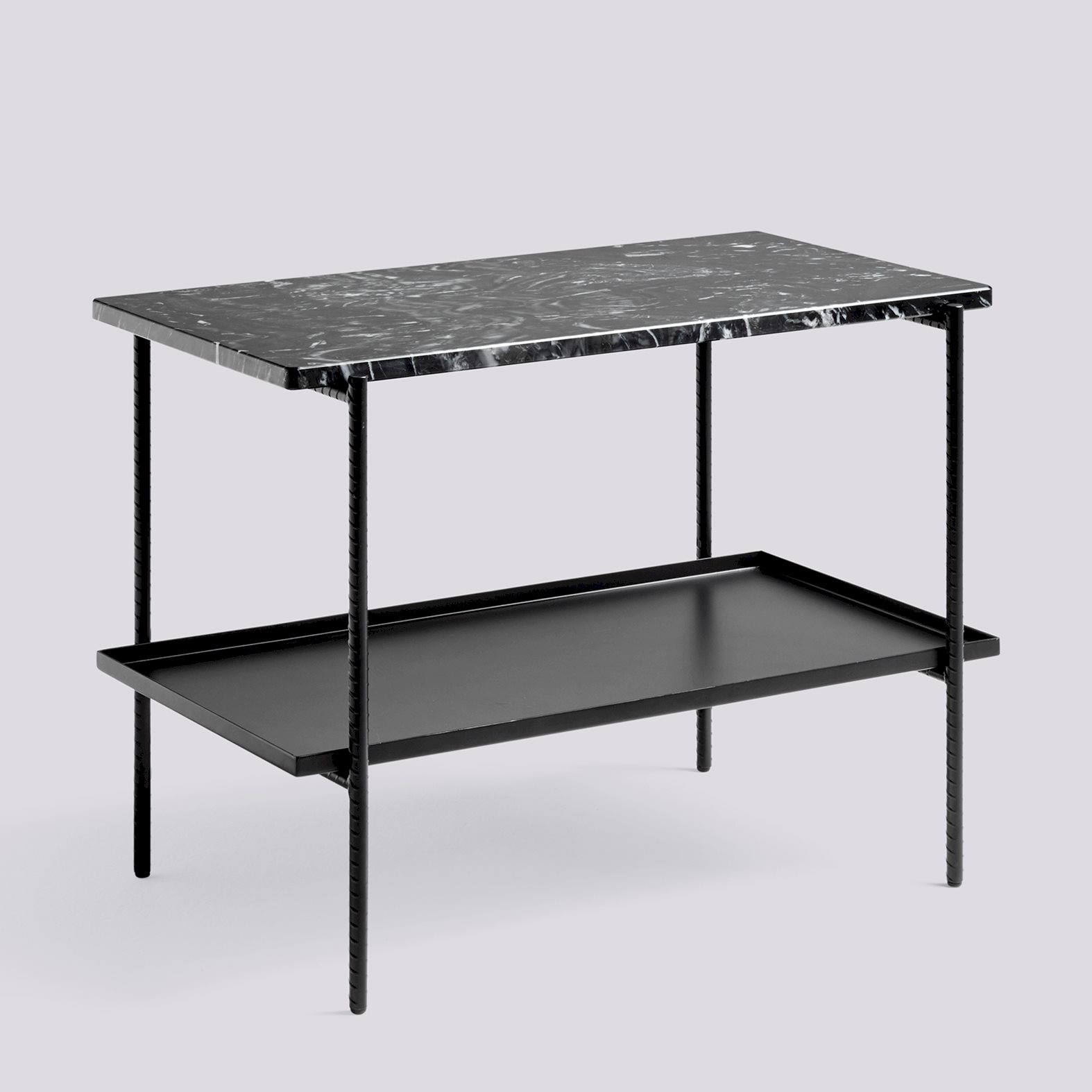 Rebar Side table Soft Black powder coated steel frame-L75 x W44 x H55-Soft black powder coated steel tray Black marble tabletop