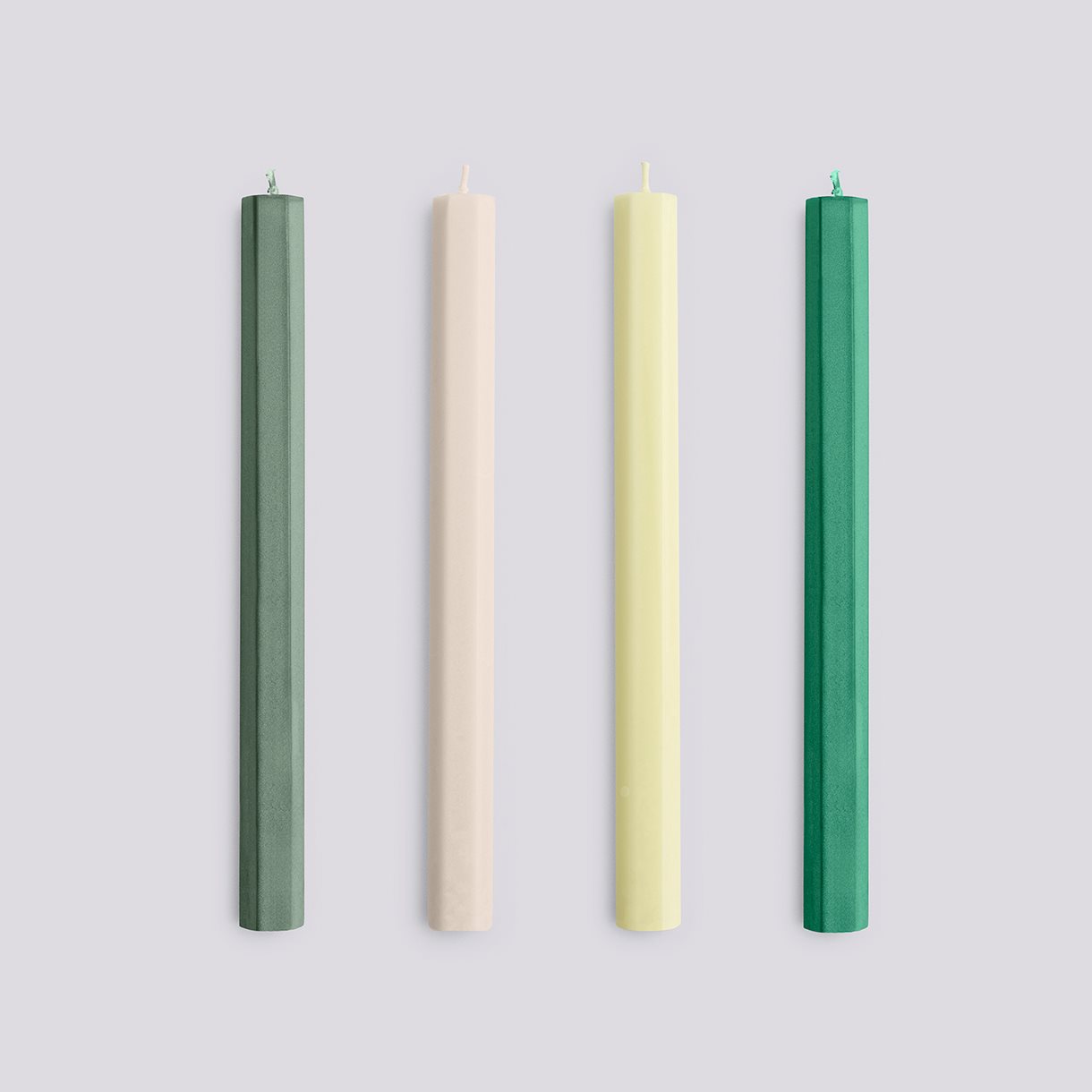 Hexagon Candle-Greens and whites, Set of 4
