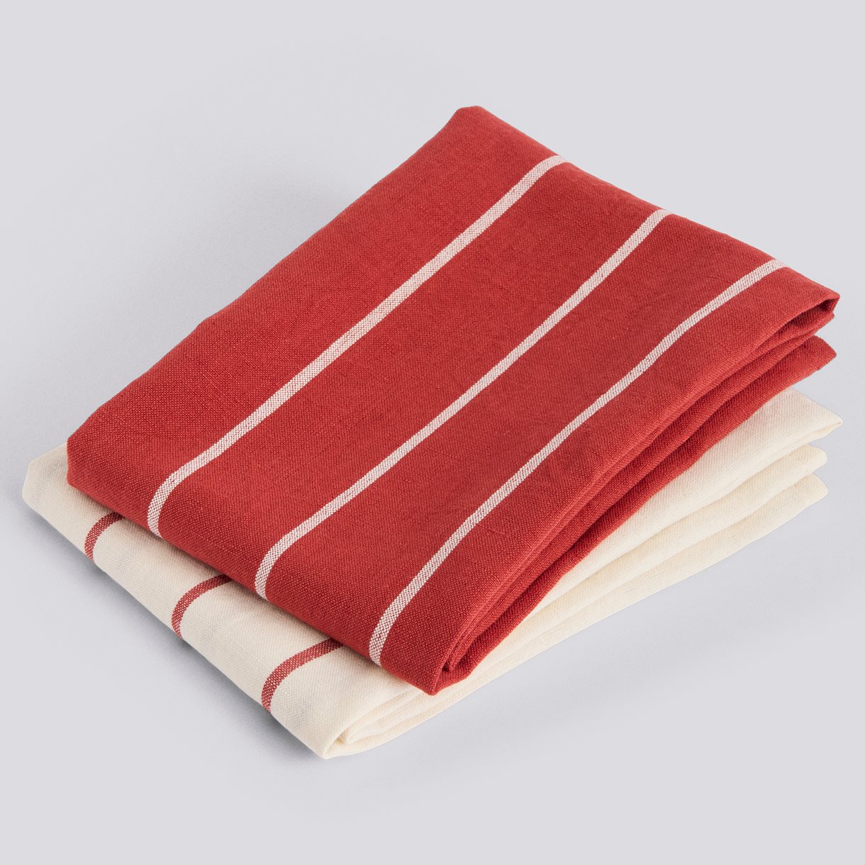 Outdoor Market Tea Towel-Set of 2-Beige with red stripe