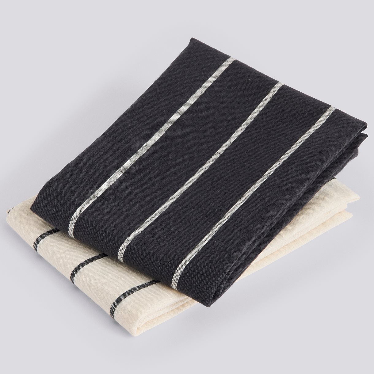Outdoor Market Tea Towel-Set of 2-Black with beige stripe