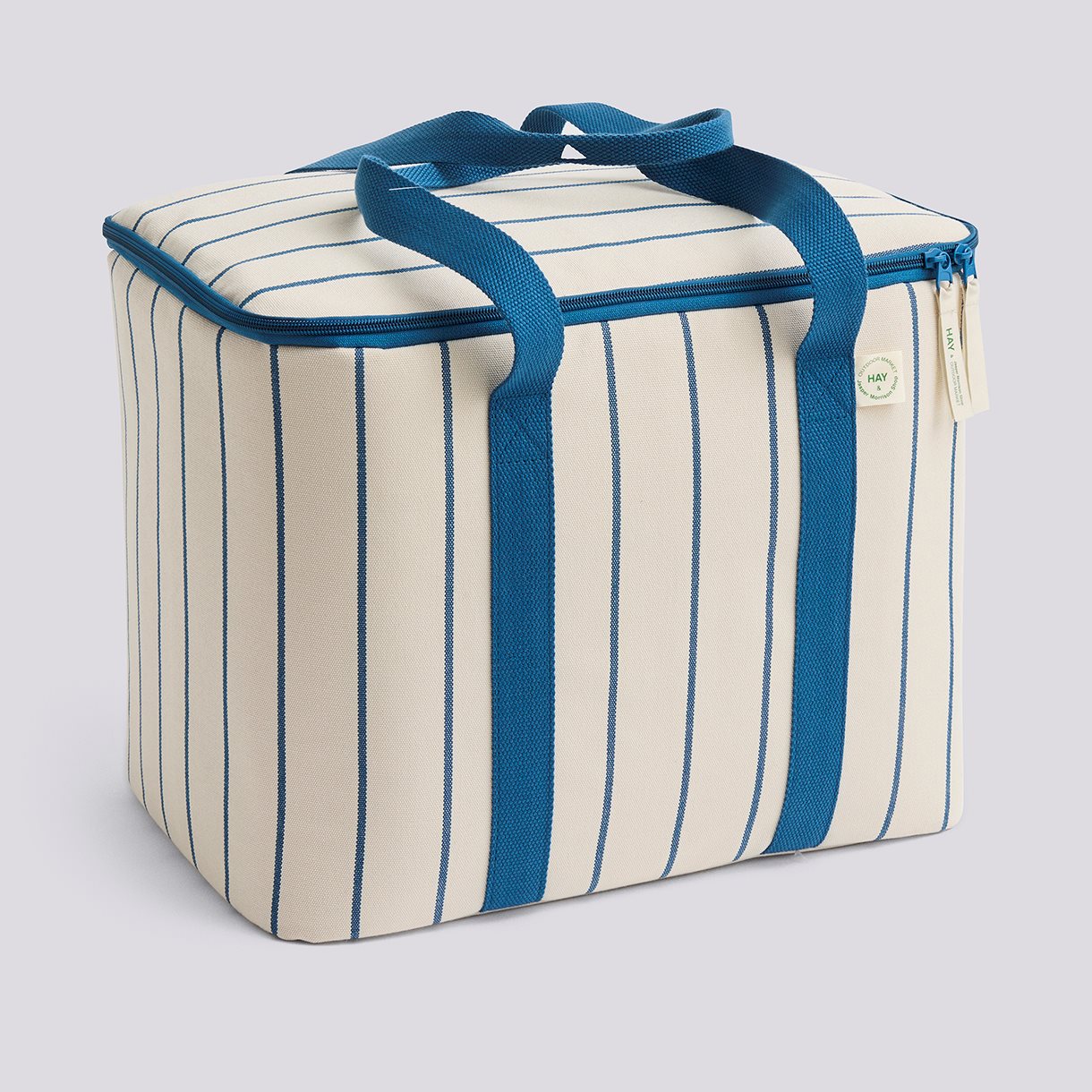 Outdoor Market Cooler Bag-Medium-Beige with blue stripe