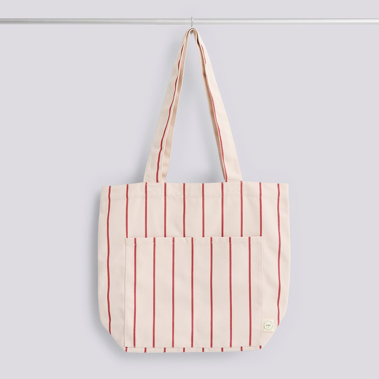 Outdoor Market Tote Bag-Medium-Beige with red stripe