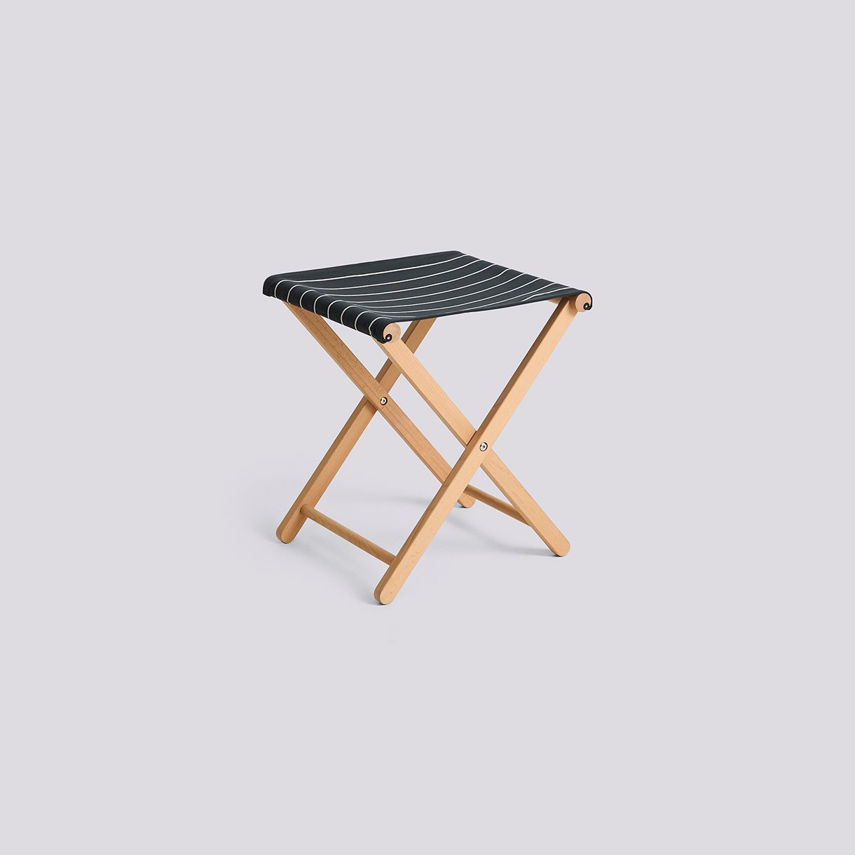 Outdoor Market Folding Stool-Black with beige stripe