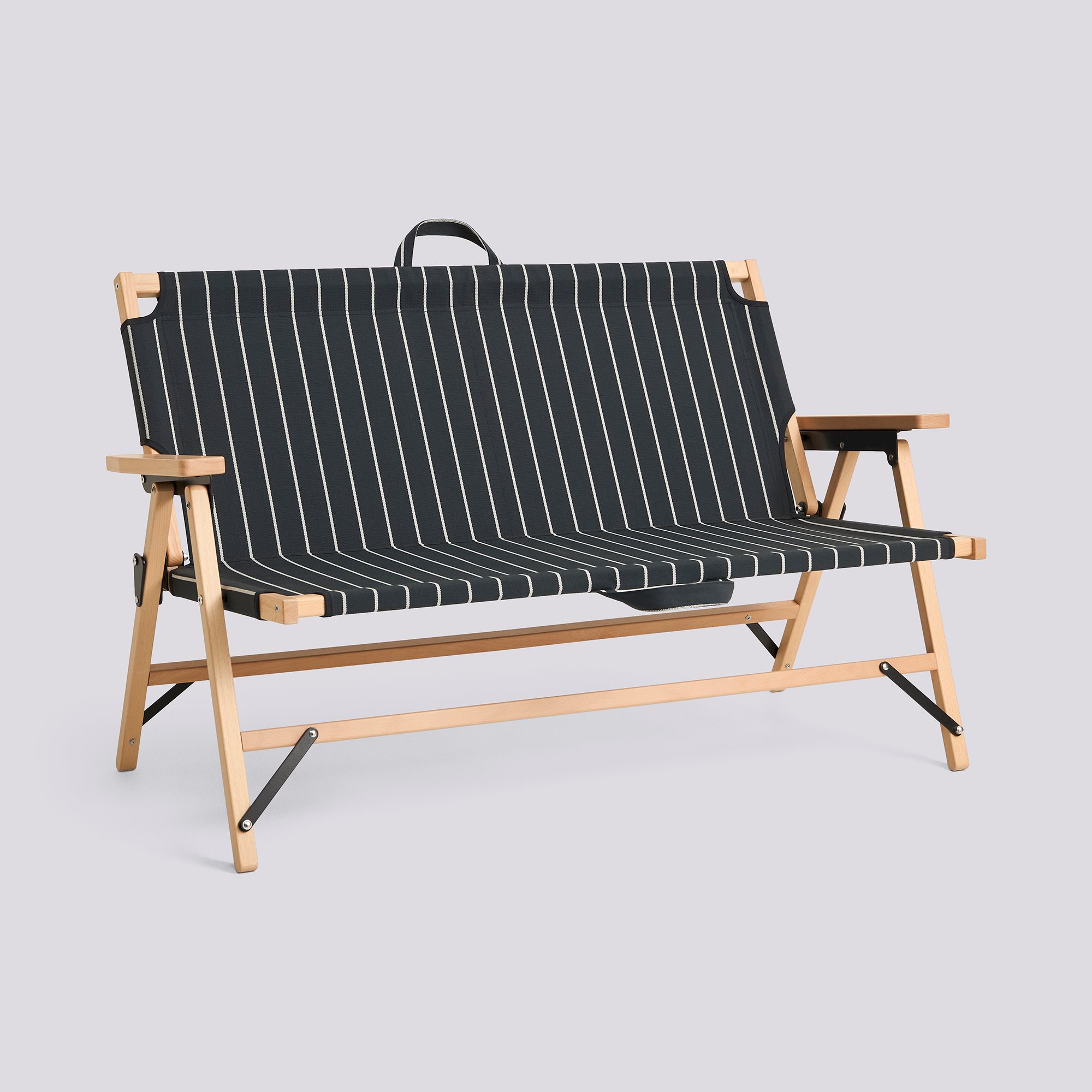 Outdoor Market Folding Sofa-Black with beige stripe