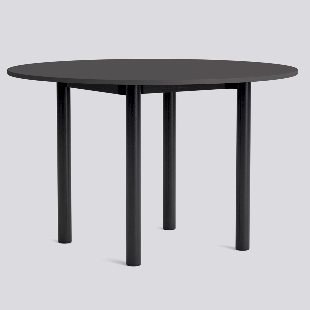 Annex Table Round Black water-based lacquered oak legs Black water-based lacquered oak apron Adjustable gliders-Ø120 x H75-Dark grey linoleum tabletop Dark grey ABS edge