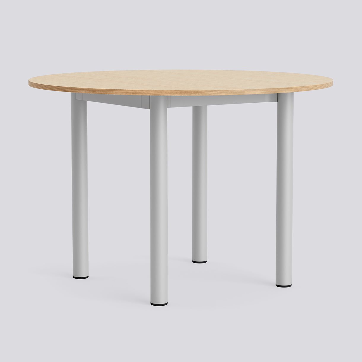 Annex Table Round Anodized aluminium legs Anodized aluminium apron Adjustable gliders-Ø110 x H75-Water-based lacquered oak tabletop Water-based lacquered plywood edge