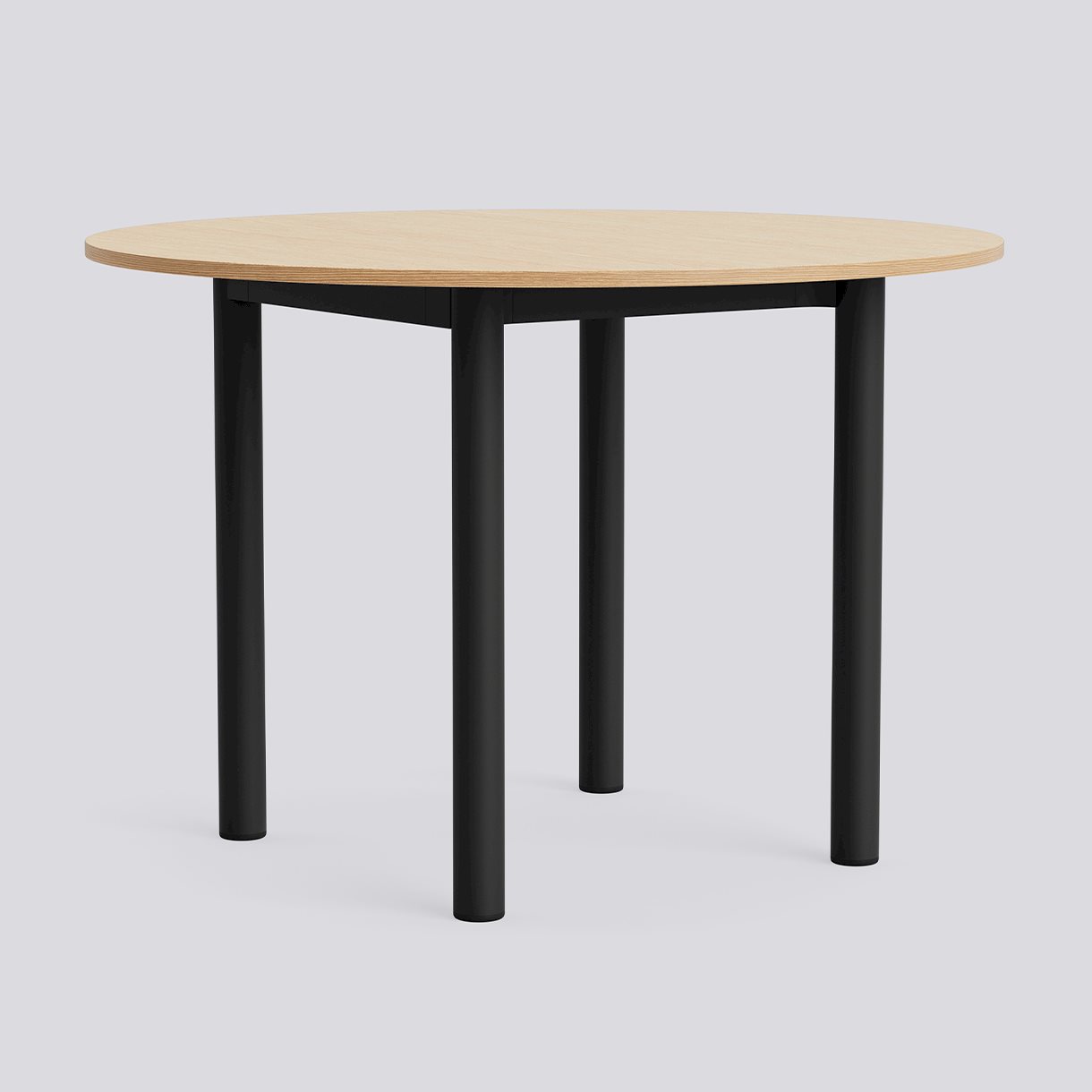 Annex Table Round Charcoal powder coated aluminium legs Charcoal powder coated aluminium apron Adjustable gliders-Ø110 x H75-Water-based lacquered oak tabletop Water-based lacquered plywood edge