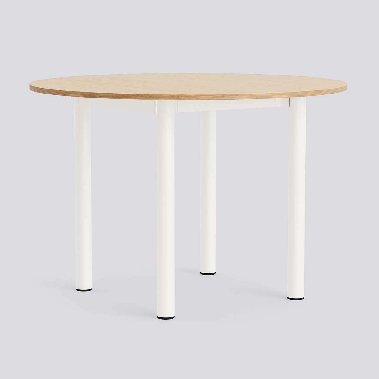 Annex Table Round Cream white powder coated aluminium legs Cream white powder coated aluminium apron Adjustable gliders-Ø110 x H75-Water-based lacquered oak tabletop Water-based lacquered plywood edge