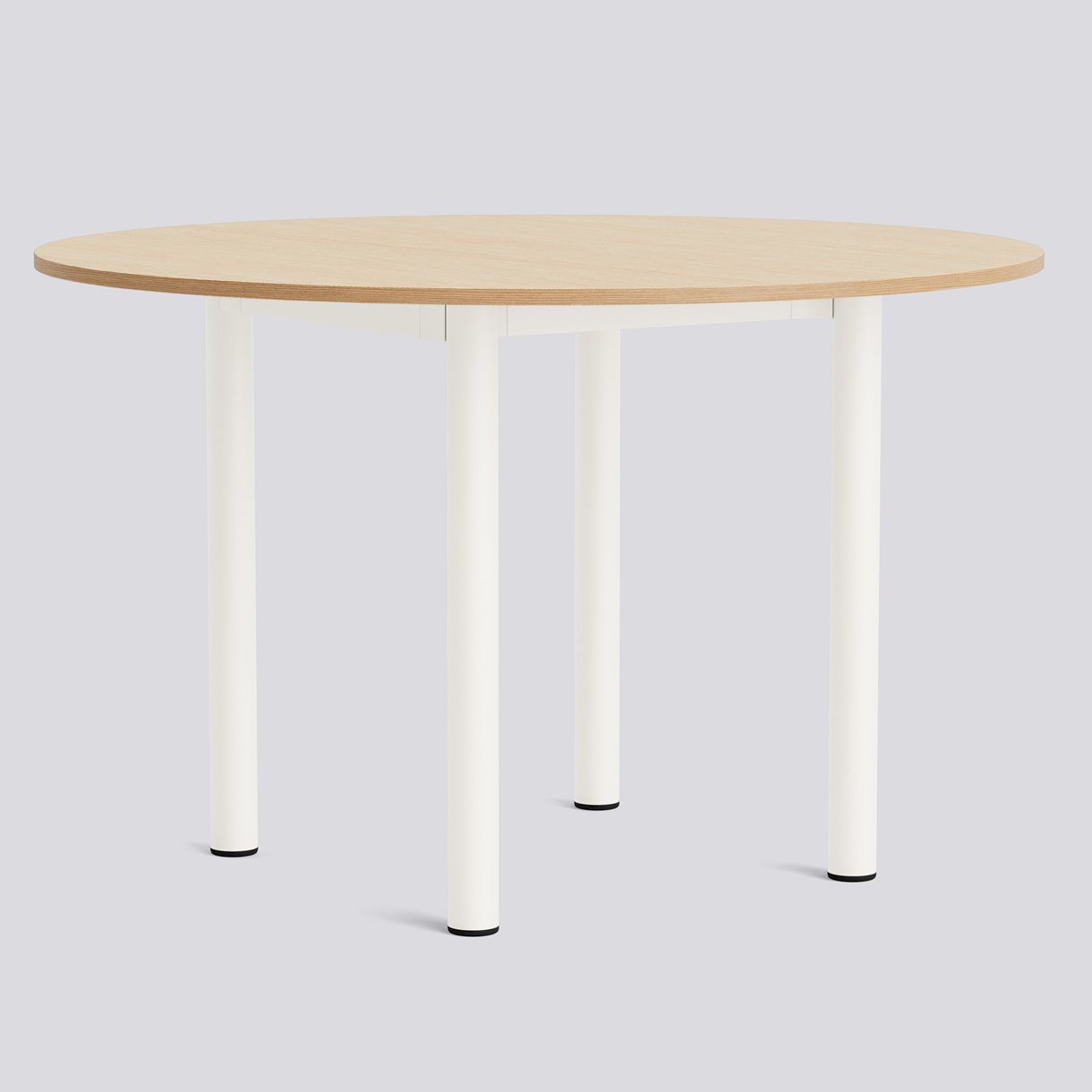 Annex Table Round Cream white powder coated aluminium legs Cream white powder coated aluminium apron Adjustable gliders-Ø120 x H75-Water-based lacquered oak tabletop Water-based lacquered plywood edge