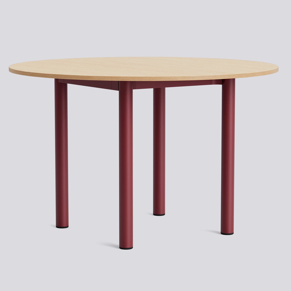 Annex Table Round Barn red powder coated aluminium legs Barn red powder coated aluminium apron Adjustable gliders-Ø120 x H75-Water-based lacquered oak tabletop Water-based lacquered plywood edge