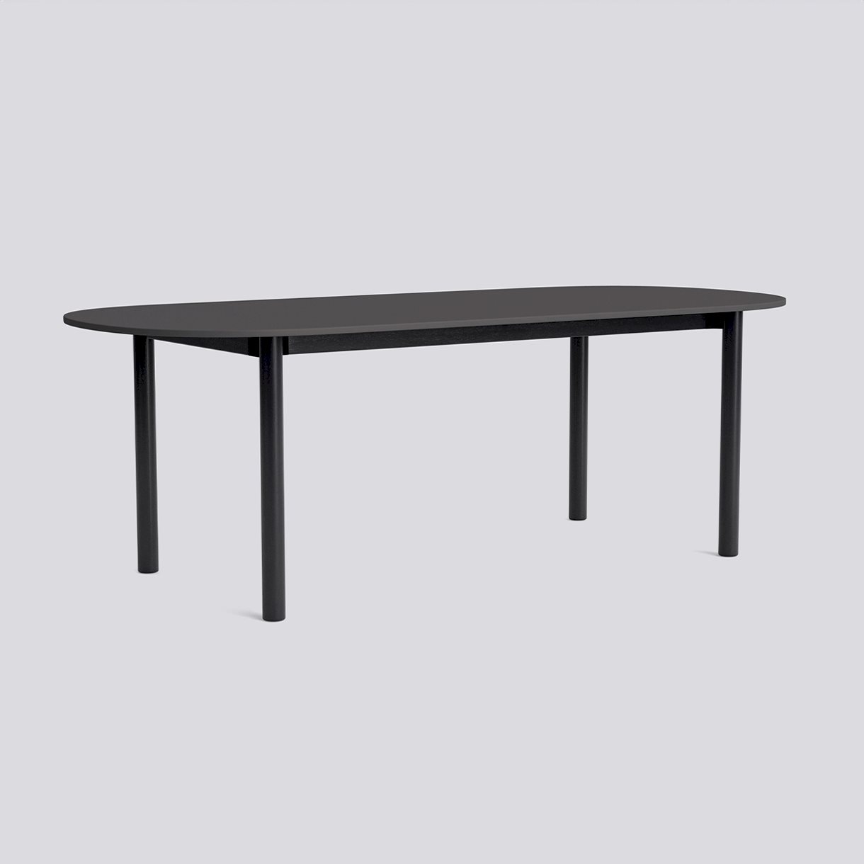 Annex Table Oblong Black water-based lacquered oak legs Black water-based lacquered oak apron Adjustable gliders-L220 x W95 x H75-Dark grey linoleum tabletop Dark grey ABS edge