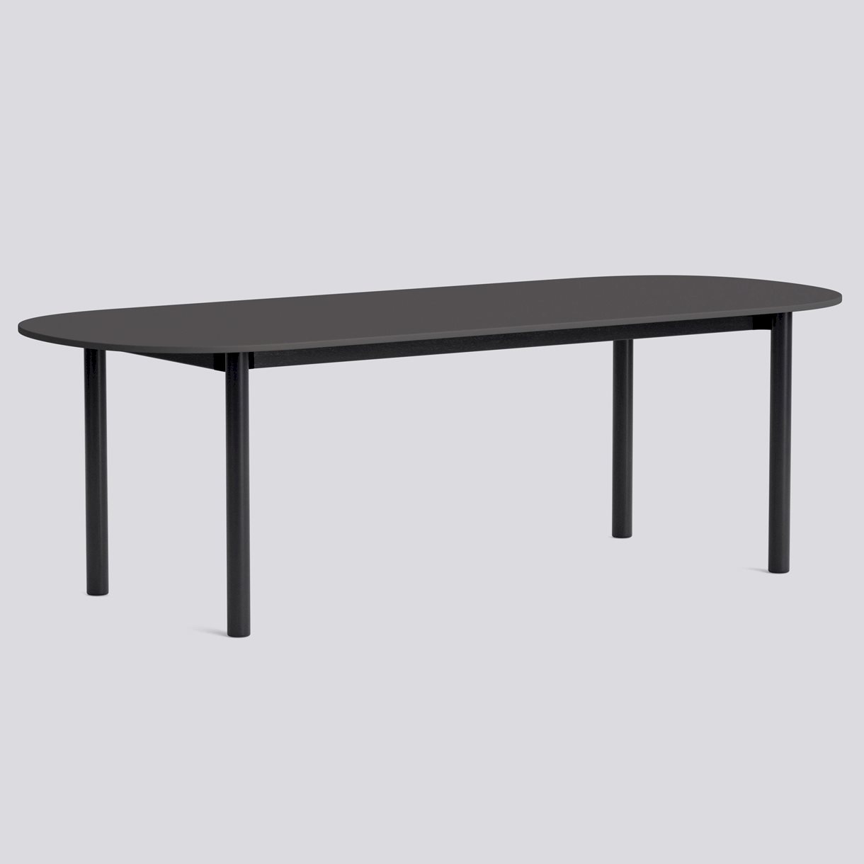 Annex Table Oblong Black water-based lacquered oak legs Black water-based lacquered oak apron Adjustable gliders-L240 x W95 x H75-Dark grey linoleum tabletop Dark grey ABS edge