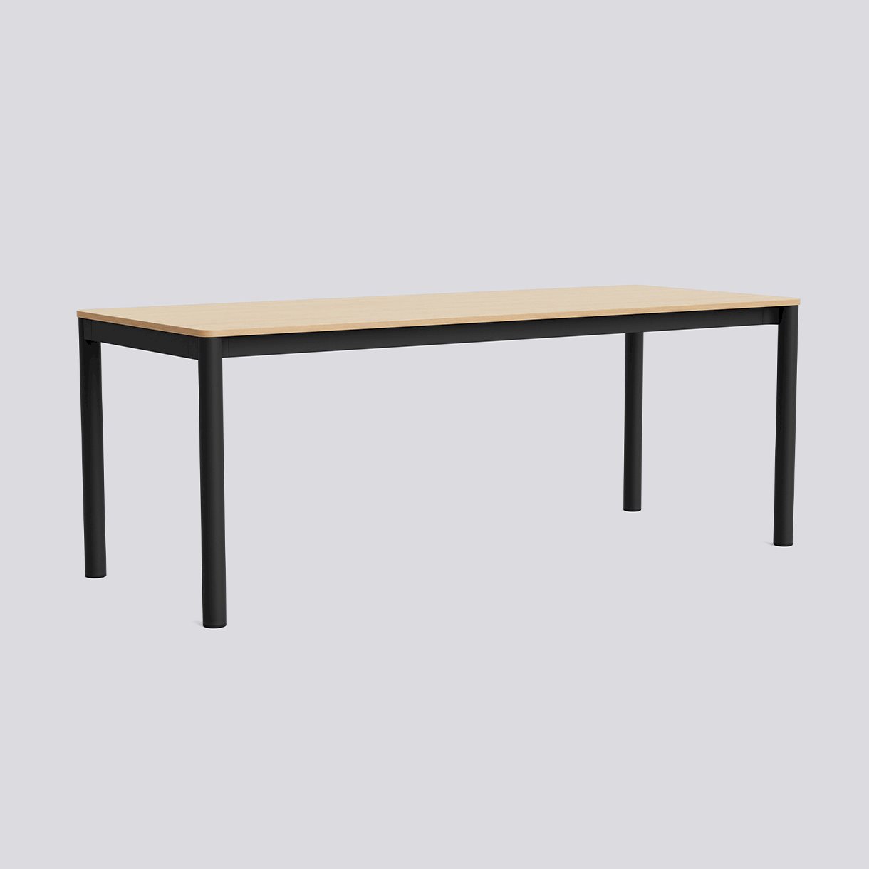 Annex Table Flush Charcoal powder coated aluminium legs Charcoal powder coated aluminium apron Adjustable gliders-L200 x W80 x H75-Water-based lacquered oak tabletop Water-based lacquered plywood edge