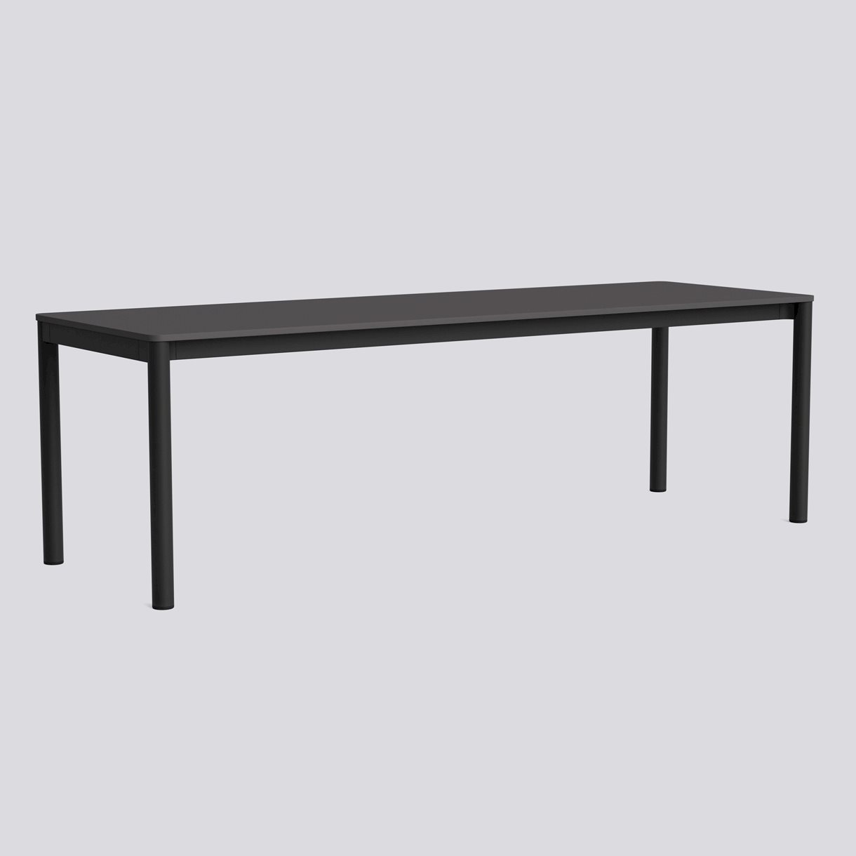 Annex Table Flush Charcoal powder coated aluminium legs Charcoal powder coated aluminium apron Adjustable gliders-L240 x W80 x H75-Dark grey linoleum tabletop Dark grey ABS edge