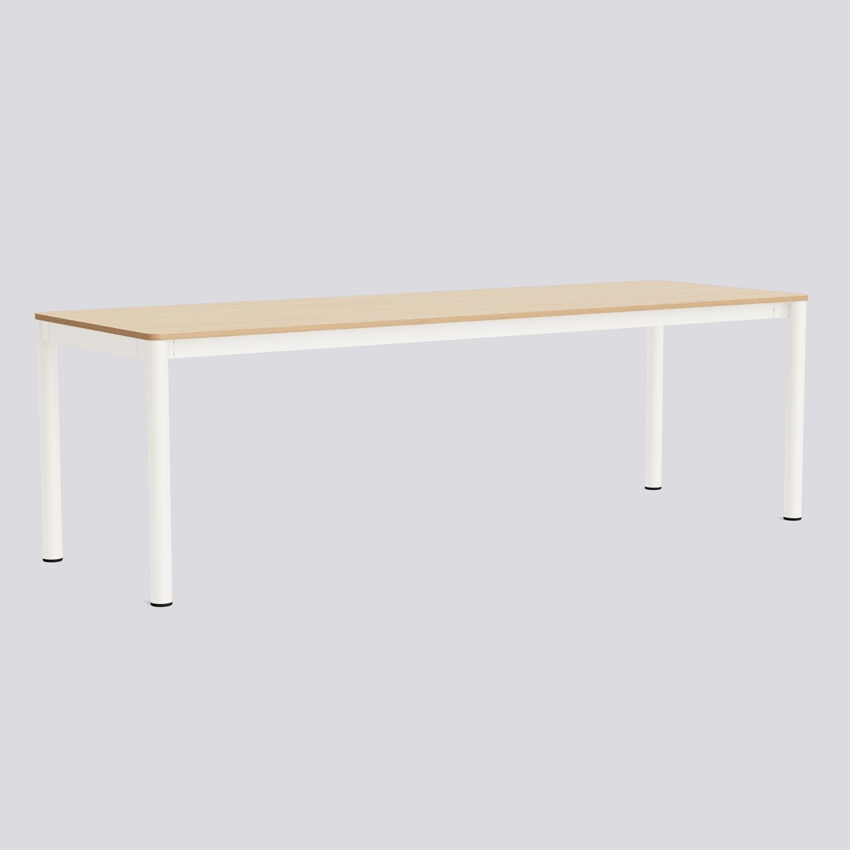 Annex Table Flush Cream white powder coated aluminium legs Cream white powder coated aluminium apron Adjustable gliders-L240 x W80 x H75-Water-based lacquered oak tabletop Water-based lacquered plywood edge