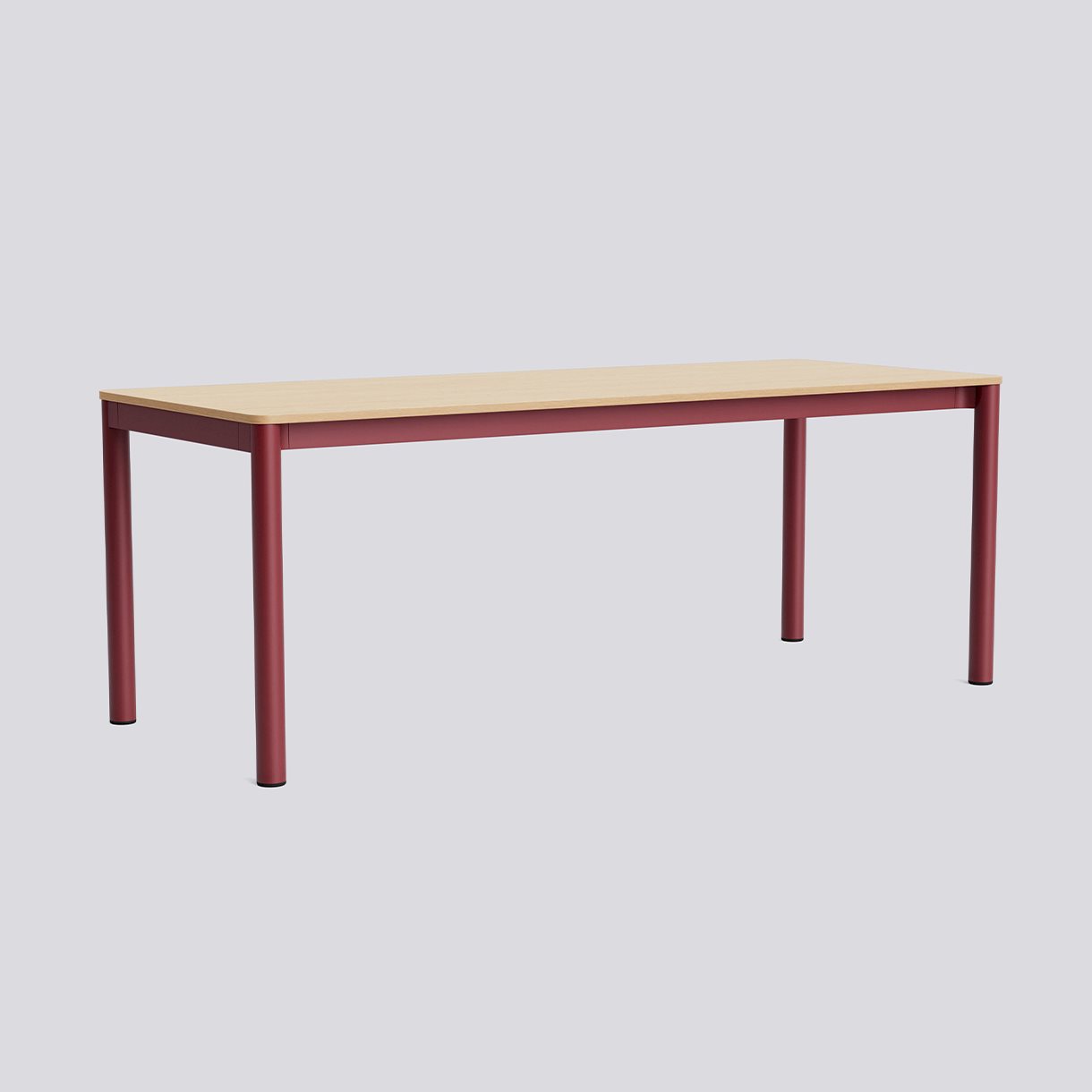 Annex Table Flush Barn red powder coated aluminium legs Barn red powder coated aluminium apron Adjustable gliders-L200 x W80 x H75-Water-based lacquered oak tabletop Water-based lacquered plywood edge