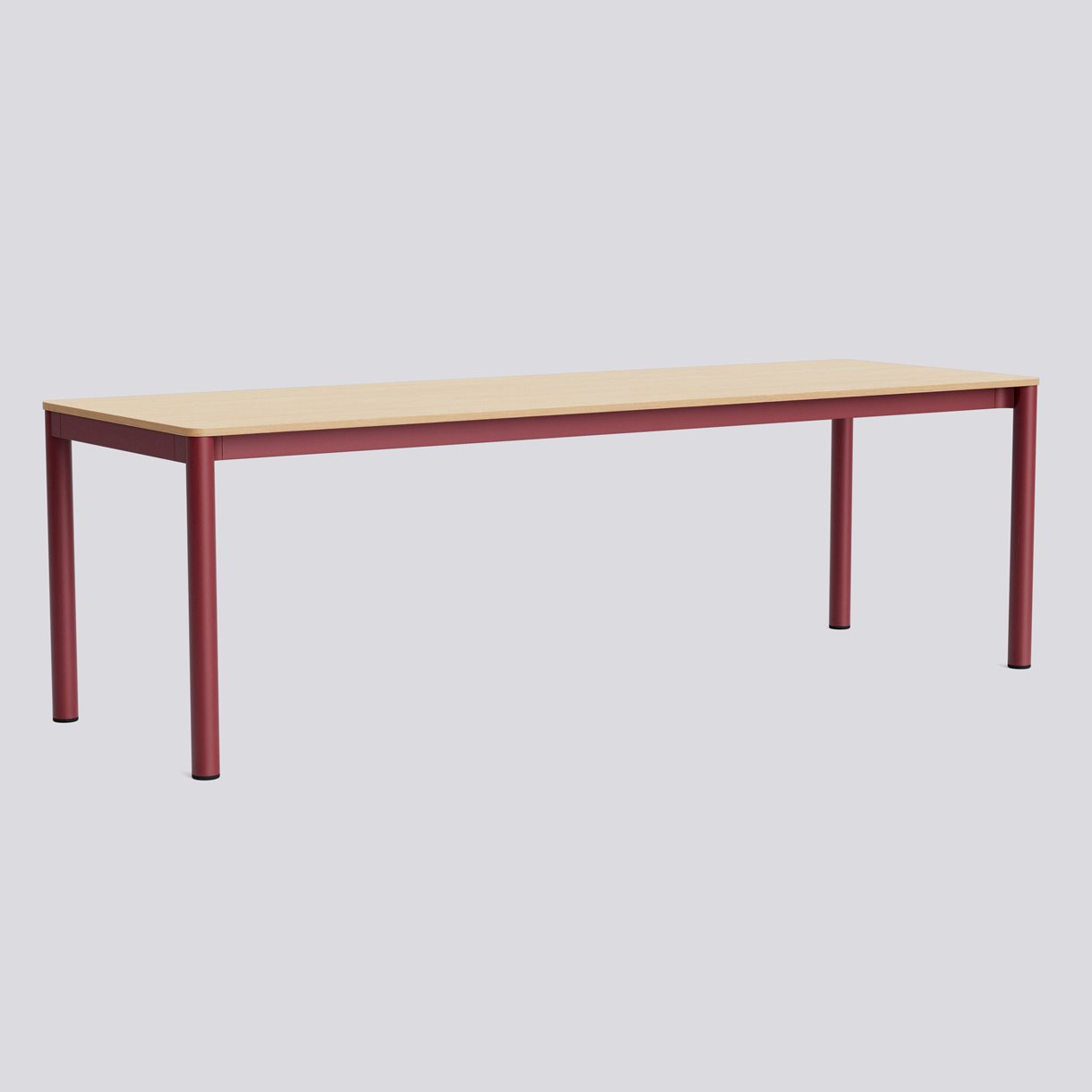 Annex Table Flush Barn red powder coated aluminium legs Barn red powder coated aluminium apron Adjustable gliders-L240 x W80 x H75-Water-based lacquered oak tabletop Water-based lacquered plywood edge