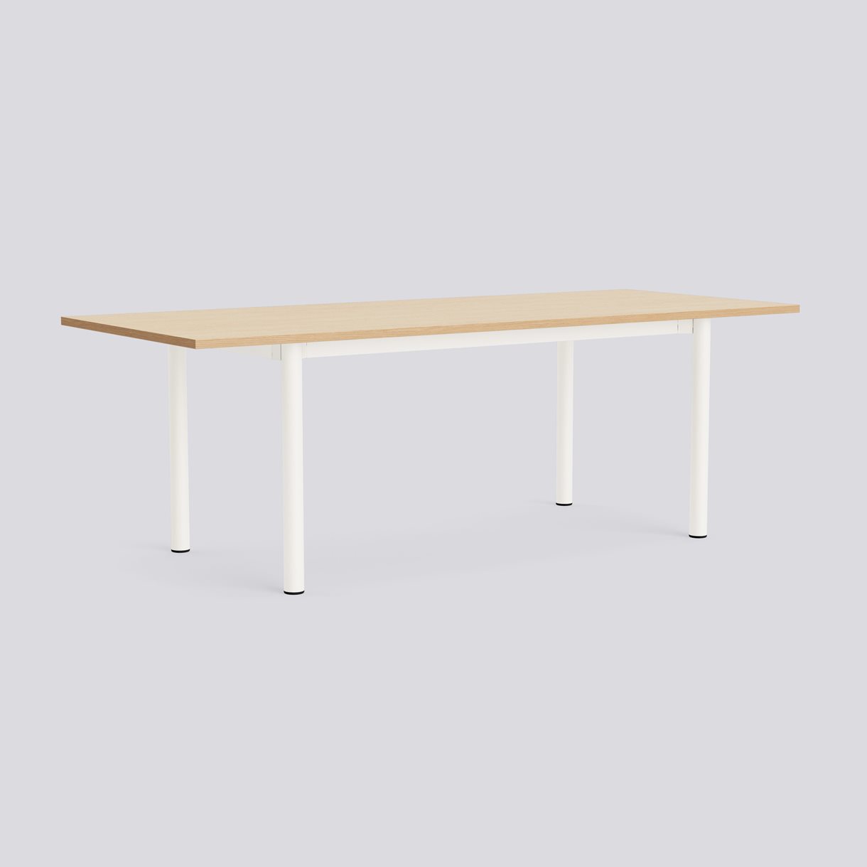 Annex Table Overhang Cream white powder coated aluminium legs Cream white powder coated aluminium apron Adjustable gliders-L220 x W90 x H75-Water-based lacquered oak tabletop Water-based lacquered plywood edge