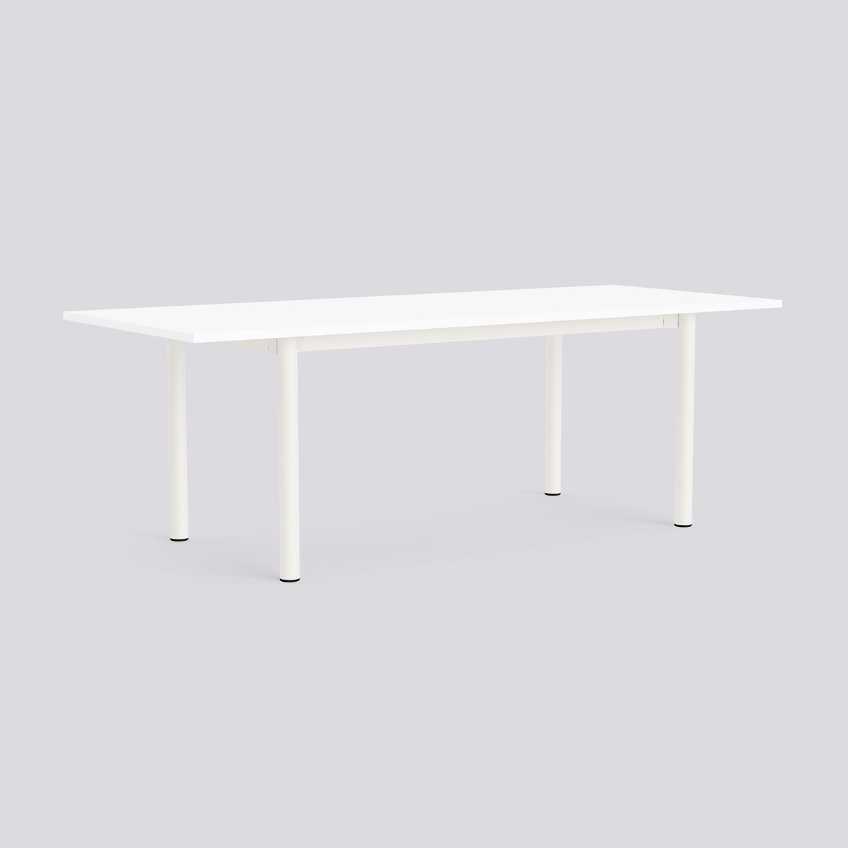 Annex Table Overhang Cream white powder coated aluminium legs Cream white powder coated aluminium apron Adjustable gliders-L220 x W90 x H75-White laminate tabletop White ABS edge