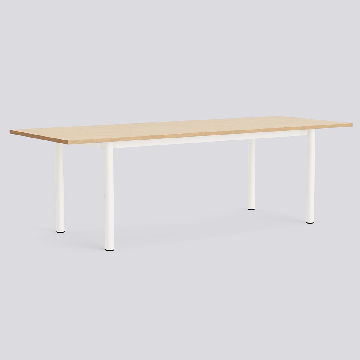 Annex Table Overhang Cream white powder coated aluminium legs Cream white powder coated aluminium apron Adjustable gliders-L240 x W90 x H75-Water-based lacquered oak tabletop Water-based lacquered plywood edge