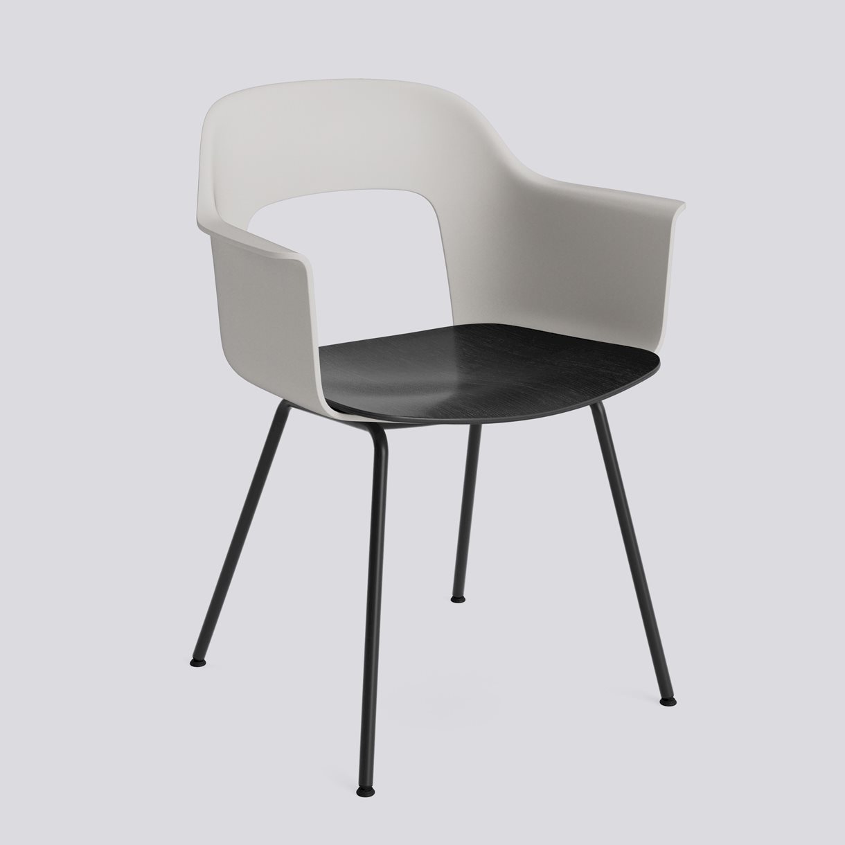 Layout Armchair 212 Black powder coated steel 4 leg base Standard glider-Sky grey polypropylene shell Black water-based lacquered oak veneer seat-None-None