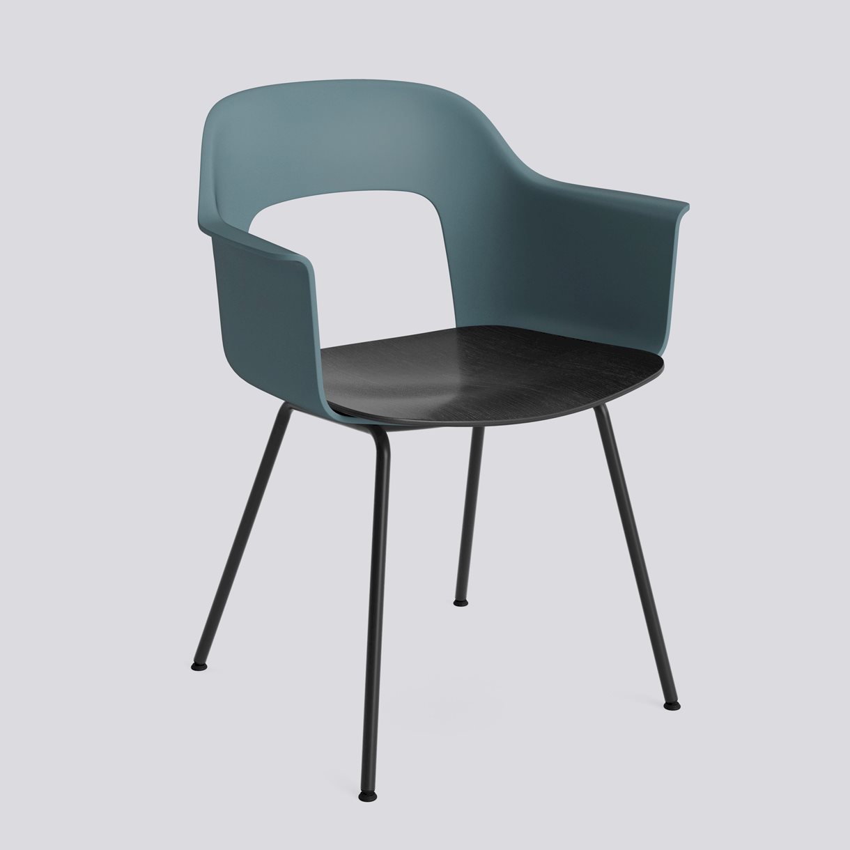 Layout Armchair 212 Black powder coated steel 4 leg base Standard glider-Ocean polypropylene shell Black water-based lacquered oak veneer seat-None-None