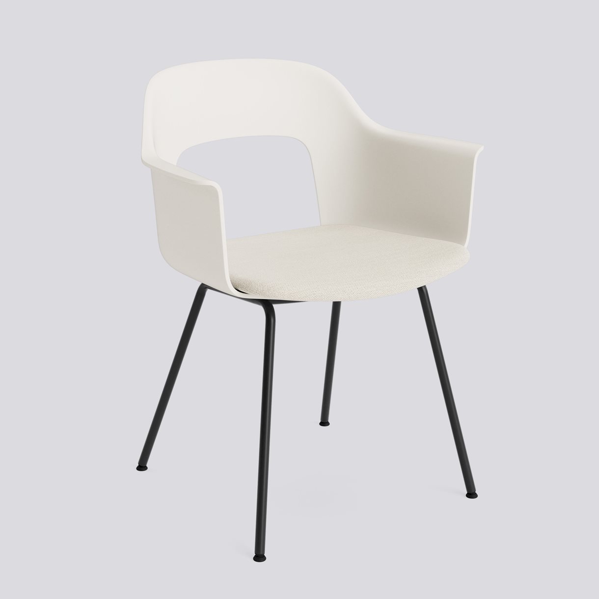 Layout Armchair 213 Black powder coated steel 4 leg base Standard glider-Cream white polypropylene shell Seat upholstery-Mode-011