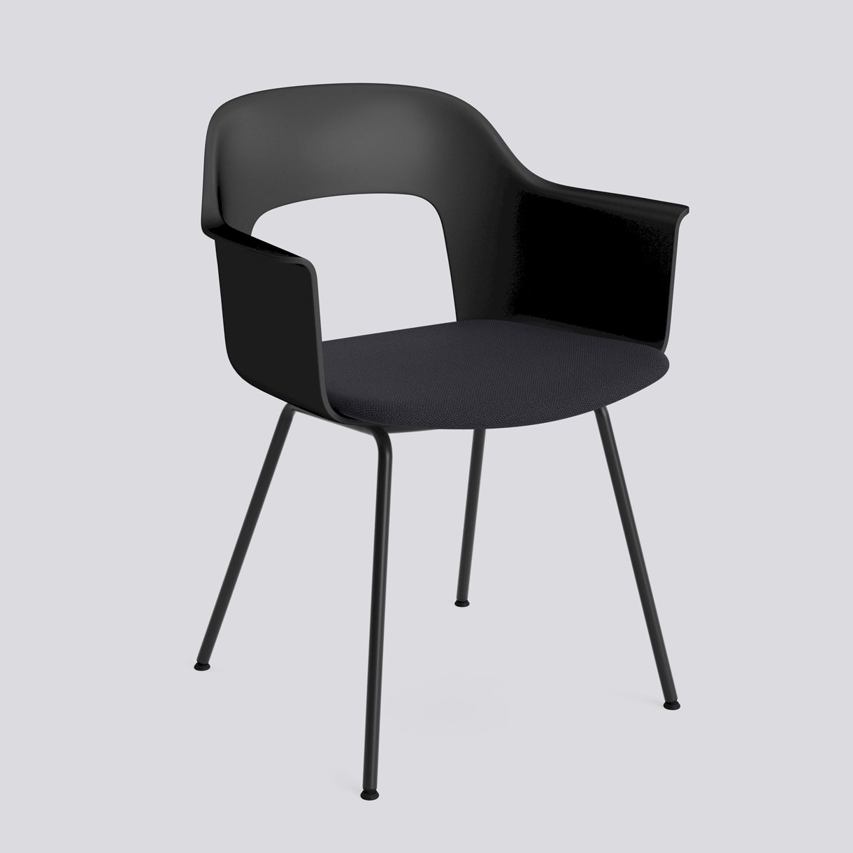 Layout Armchair 213 Black powder coated steel 4 leg base Standard glider-Black polypropylene shell Seat upholstery-Steelcut Trio-195