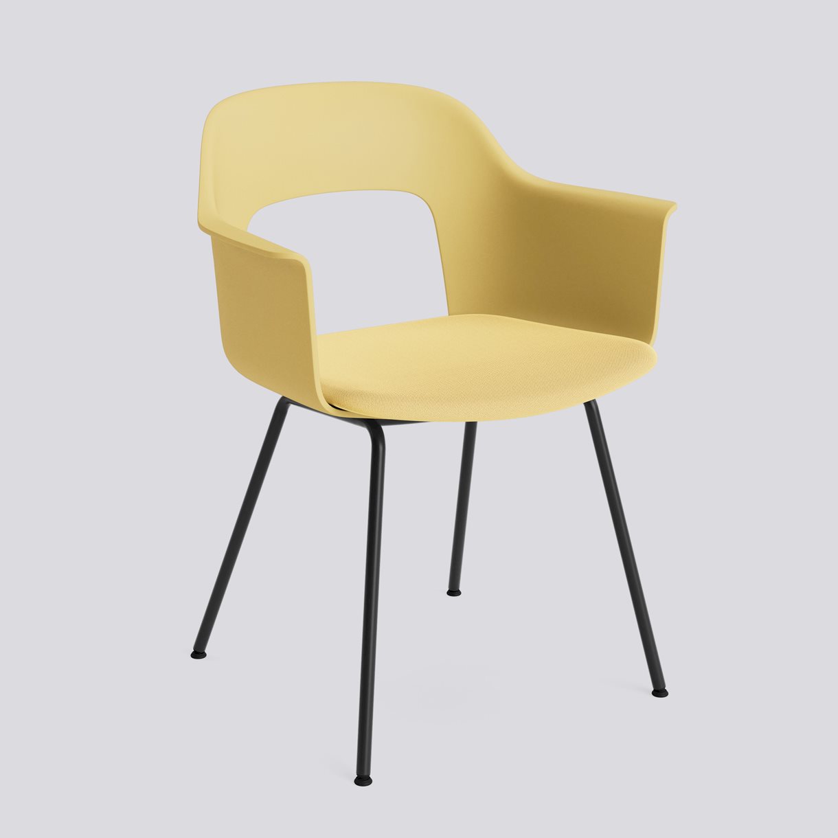 Layout Armchair 213 Black powder coated steel 4 leg base Standard glider-Biscotti polypropylene shell Seat upholstery-Relate -431