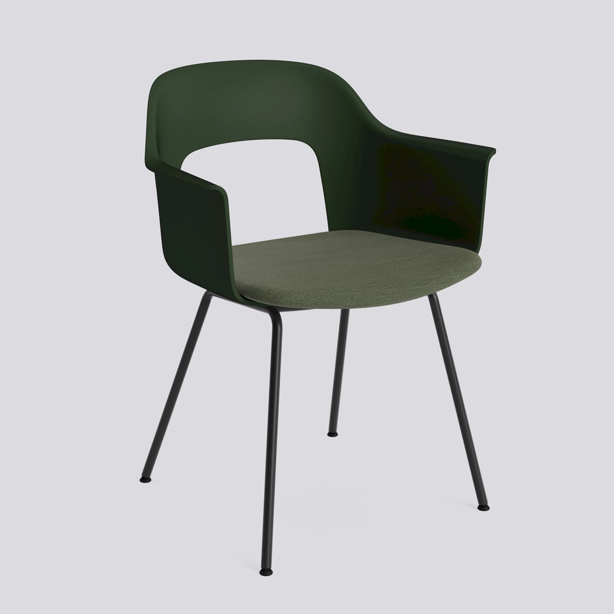 Layout Armchair 213 Black powder coated steel 4 leg base Standard glider-Bottle green polypropylene shell Seat upholstery-Mode-072