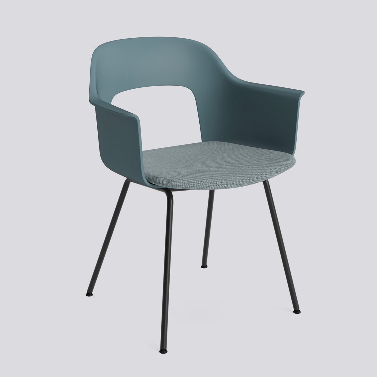 Layout Armchair 213 Black powder coated steel 4 leg base Standard glider-Ocean polypropylene shell Seat upholstery-Mode-045