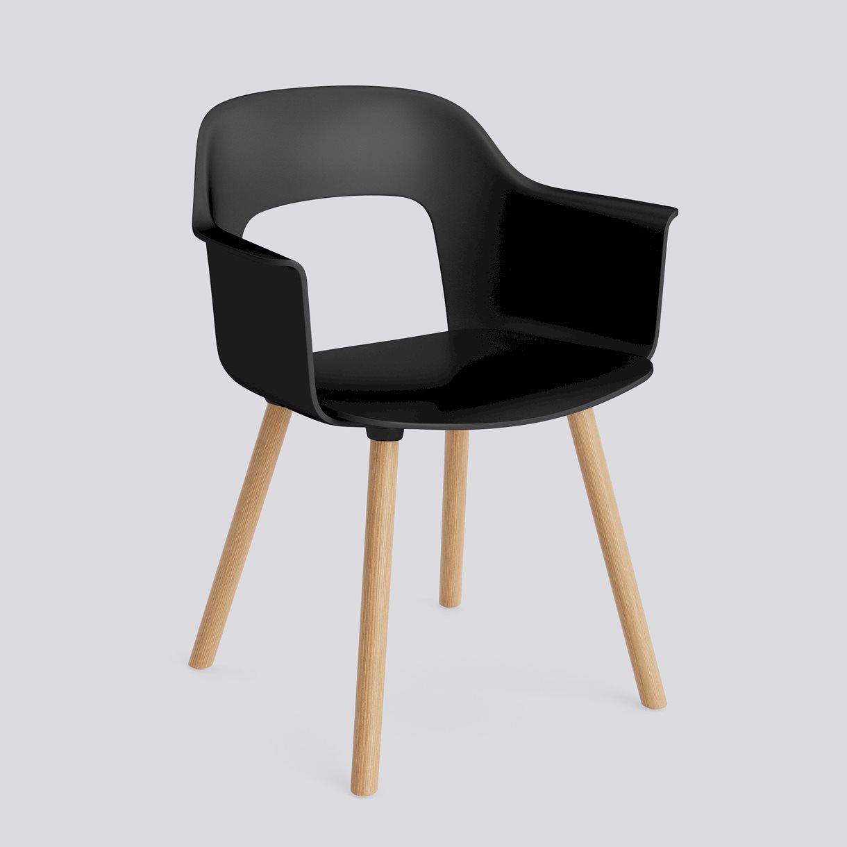 Layout Armchair 221 Water-based lacquered solid oak 4 leg base Standard glider-Black polypropylene shell/seat-None-None